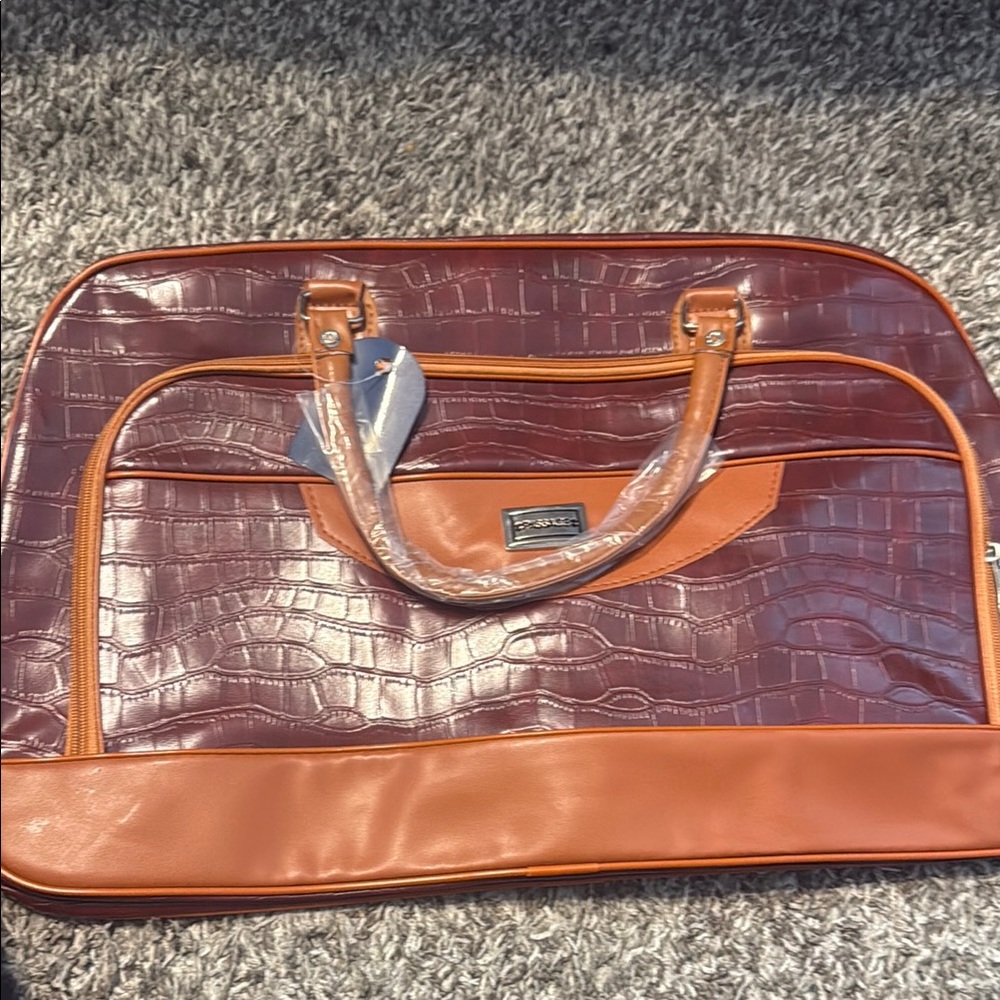 Sage Burgundy and Tan Crocodile-Patterned Bag